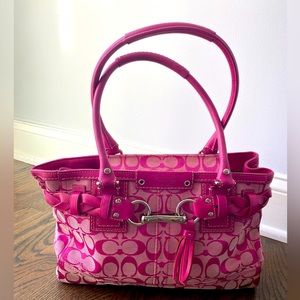 COACH Hibiscus Pink Signature Satchel Handbag Purse